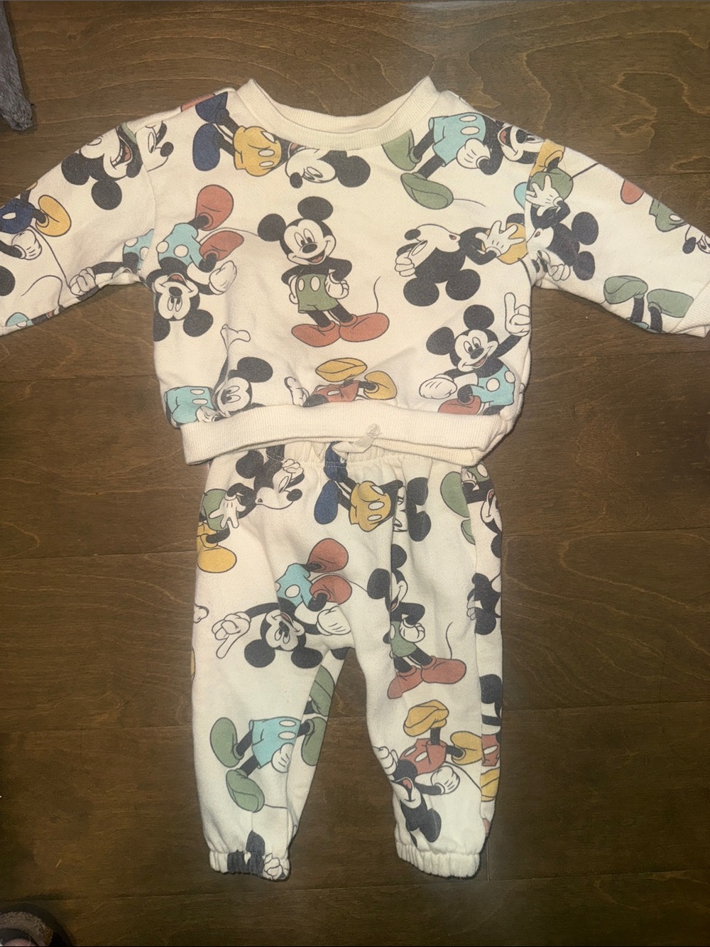Disney Cream Mickey Mouse Pajama Set with Multicolor Accents